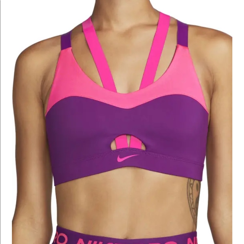NWT NIKE DRI-FIT INDY LIGHT-SUPPORT PADDED STRAPPY CUTOUT SPORTS BRA IN PURPLE